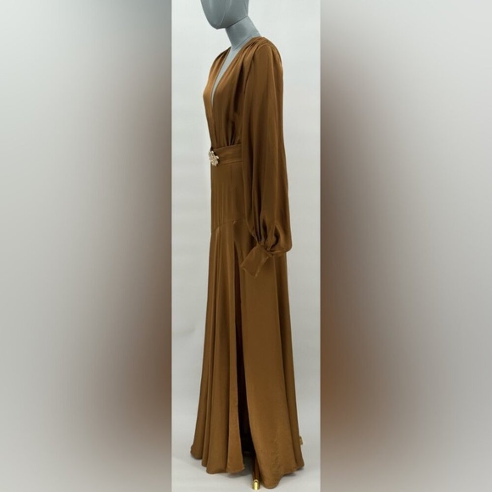 🆕 BRONX & BANCO 🧿 NWOT Carmen Long Sleeve Belted Maxi Gown, Copper, Sz XS US 2 - Picture 9 of 17